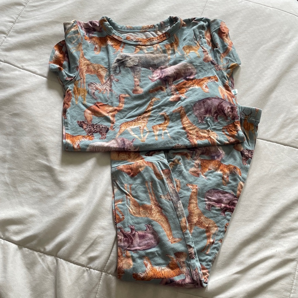 Posh Peanut Safari Animal Pajama Set - Green and Brown